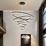 Black 4 Rings Minimalist LED Pendant Light Adjustable Circular Chandelier - Close-Up Angle