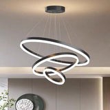 Black 5 Rings Minimalist LED Pendant Light Adjustable Circular Chandelier - Extra Image