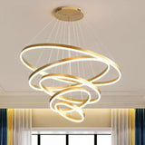 Gold 4 Rings Minimalist LED Pendant Light Adjustable Circular Chandelier - Extra Image