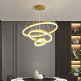 Gold 5 Rings Minimalist LED Pendant Light Adjustable Circular Chandelier - Extra Image