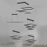 Modern Minimalist Square Pendant Light Adjustable LED Chandelier Double Layer(straight base) - Front View