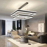 Modern Minimalist Square Pendant Light Adjustable LED Chandelier Double Layer(straight base) - Rear View