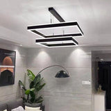 Modern Minimalist Square Pendant Light Adjustable LED Chandelier Double Layer(straight base) - Close-Up Angle