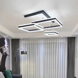 Modern Minimalist Square Pendant Light Adjustable LED Chandelier Triple Layer(corner base) - Front View