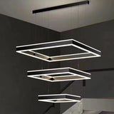 Modern Minimalist Square Pendant Light Adjustable LED Chandelier Triple Layer(corner base) - Side View