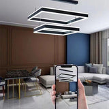 Modern Minimalist Square Pendant Light Adjustable LED Chandelier Triple Layer(corner base) - Close-Up Angle