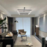Modern Minimalist Square Pendant Light Adjustable LED Chandelier Triple Layer(corner base) - Low Angle
