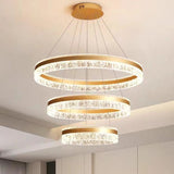 Gold 3 Rings 180W Modern Luxury Ring Pendant Light Adjustable Water Ripple LED Chandelier - Close-Up Angle