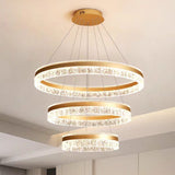 Gold 3 Rings 180W Modern Luxury Ring Pendant Light Adjustable Water Ripple LED Chandelier - Low Angle