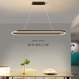 Modern Minimalist Oval Pendant Light Adjustable LED Chandelier Black - Rear View