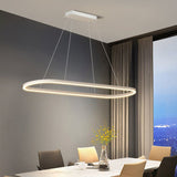 Modern Minimalist Oval Pendant Light Adjustable LED Chandelier Black - Low Angle