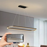 Modern Minimalist Oval Pendant Light Adjustable LED Chandelier Black - Extra Image