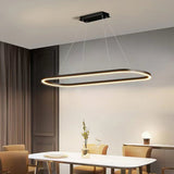 Modern Minimalist Oval Pendant Light Adjustable LED Chandelier White - Front View