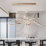 Nordic Minimalist Rose Gold LED Pendant Light Adjustable Modern Ring Chandelier 120cm - Side View