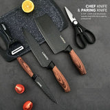 6 pieces Kitchen Knife Set Everich Chef Knives Stainless Steel Nonstick Scissor Cutting Board - Front View