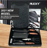 6 pieces Kitchen Knife Set Everich Chef Knives Stainless Steel Nonstick Scissor Cutting Board - Top-Down View