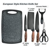 6 pieces Kitchen Knife Set Everich Chef Knives Stainless Steel Nonstick Scissor Cutting Board - Close-Up Angle