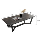 120x60cm Matte Black Minimalist Slate Coffee Table Marble Tea Table Living Room Rectangle Cocktail Side Table Solid Metal Legs - Close-Up Angle