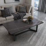 120x60cm Matte Grey Minimalist Slate Coffee Table Marble Tea Table Living Room Rectangle Cocktail Side Table Solid Metal Legs - Close-Up Angle