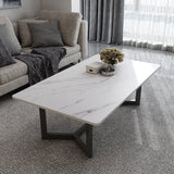 120x60cm Matte Grey Minimalist Slate Coffee Table Marble Tea Table Living Room Rectangle Cocktail Side Table Solid Metal Legs - Extra Image