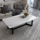 120x60cm Matte Grey Minimalist Slate Coffee Table Marble Tea Table Living Room Rectangle Cocktail Side Table Solid Metal Legs - Extra Image