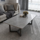 120x60cm Matte White Minimalist Slate Coffee Table Marble Tea Table Living Room Rectangle Cocktail Side Table Solid Metal Legs - Rear View