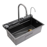 Integrated Waterfall Kitchen Sink Honeycomb Technology Large Digitial Display Stainless Steel Water Filter Cup Washer - Front View