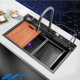 Integrated Waterfall Kitchen Sink Honeycomb Technology Large Digitial Display Stainless Steel Water Filter Cup Washer - Side View