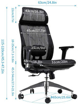 Ergonomic office chair Breathable High-Back Mesh Adjustable Lumbar Support 3D Armrests Tilt Function 360° Rotating Wheels - Side View