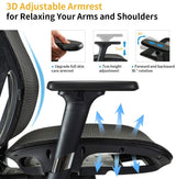 Ergonomic office chair Breathable High-Back Mesh Adjustable Lumbar Support 3D Armrests Tilt Function 360° Rotating Wheels - 45-Degree Angle