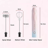 USB Charging Electric Egg Beater Milk Frother Handheld Drink Coffee Foamer Black with 2 Stainless Steel Whisks