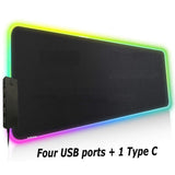 LED Gaming Mouse Pad Large 4 USB Ports RGB Extended Mousepad Keyboard Desk Anti-slip Mat - Low Angle
