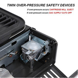 Portable Gas BBQ Stove with PRO Grill Plate Outdoor Barbecue Cooking Burner Kit Butane Camping - Low Angle