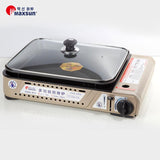 Portable Gas Burner Stove with Inset Non Stick Cooking Pan Cooker Butane Camping 35mm Cooking Pan - Front View