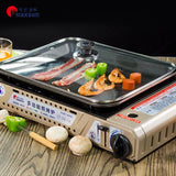 Portable Gas Burner Stove with Inset Non Stick Cooking Pan Cooker Butane Camping 35mm Cooking Pan - Side View