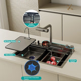 2024 Integrated Waterfall Kitchen Sink Honeycomb Technology Large Digitial Display Stainless Steel Water Filter Cup Washer - Front View