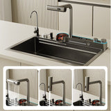 2024 Integrated Waterfall Kitchen Sink Honeycomb Technology Large Digitial Display Stainless Steel Water Filter Cup Washer - Side View