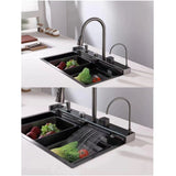 Integrated Waterfall Kitchen Sink Honeycomb Technology Large Digitial Display Stainless Steel Water Filter Cup Washer - Close-Up Angle