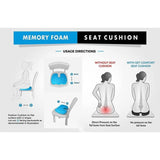 Premium Memory Foam Seat Cushion Coccyx Orthopedic Back Pain Relief Chair Pillow Office Dark Blue - Side View