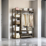 Bamboo Clothes Rack Garment Closet Storage Organizer Hanging Rail Shelf Dress room 110CM