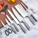 Stainless Steel 8PC Kitchen Chef Knife Block Set Knives Scissor Sharpener AU - Low Angle