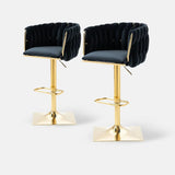 SERENITà Modern Velvet Breakfast Bar Stools Swivel Barstools Adjustable Counter Stools with Backrest Set of 2 Black - Front View