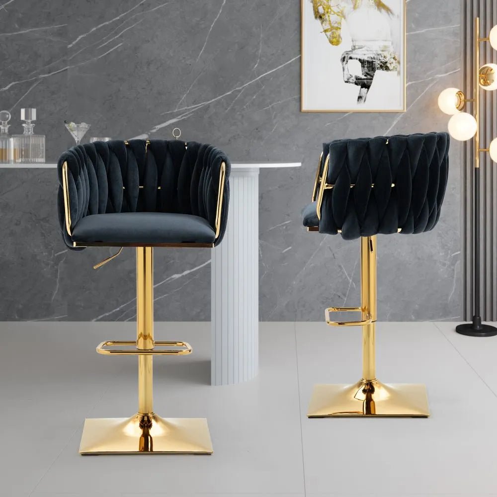 SERENIT? Modern Velvet Breakfast Bar Stools Swivel Barstools Adjustable Counter Stools with Backrest Set of 2 Black
