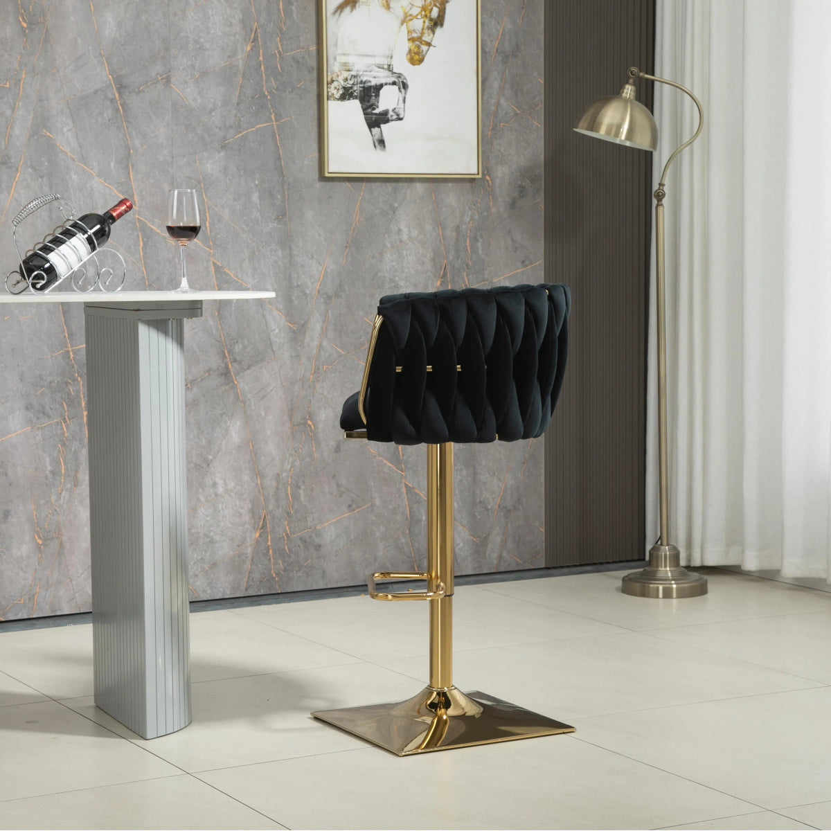 SERENIT? Modern Velvet Breakfast Bar Stools Swivel Barstools Adjustable Counter Stools with Backrest Set of 2 Black