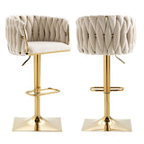 SERENITà Modern Velvet Breakfast Bar Stools Swivel Barstools Adjustable Counter Stools with Backrest Set of 2 iVORY - Front View