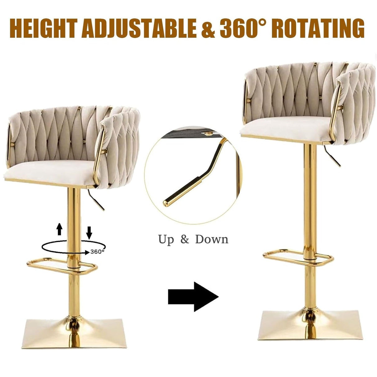 SERENITà Modern Velvet Breakfast Bar Stools Swivel Barstools Adjustable Counter Stools with Backrest