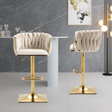 SERENITà Modern Velvet Breakfast Bar Stools Swivel Barstools Adjustable Counter Stools with Backrest Set of 2 iVORY - Top-Down View