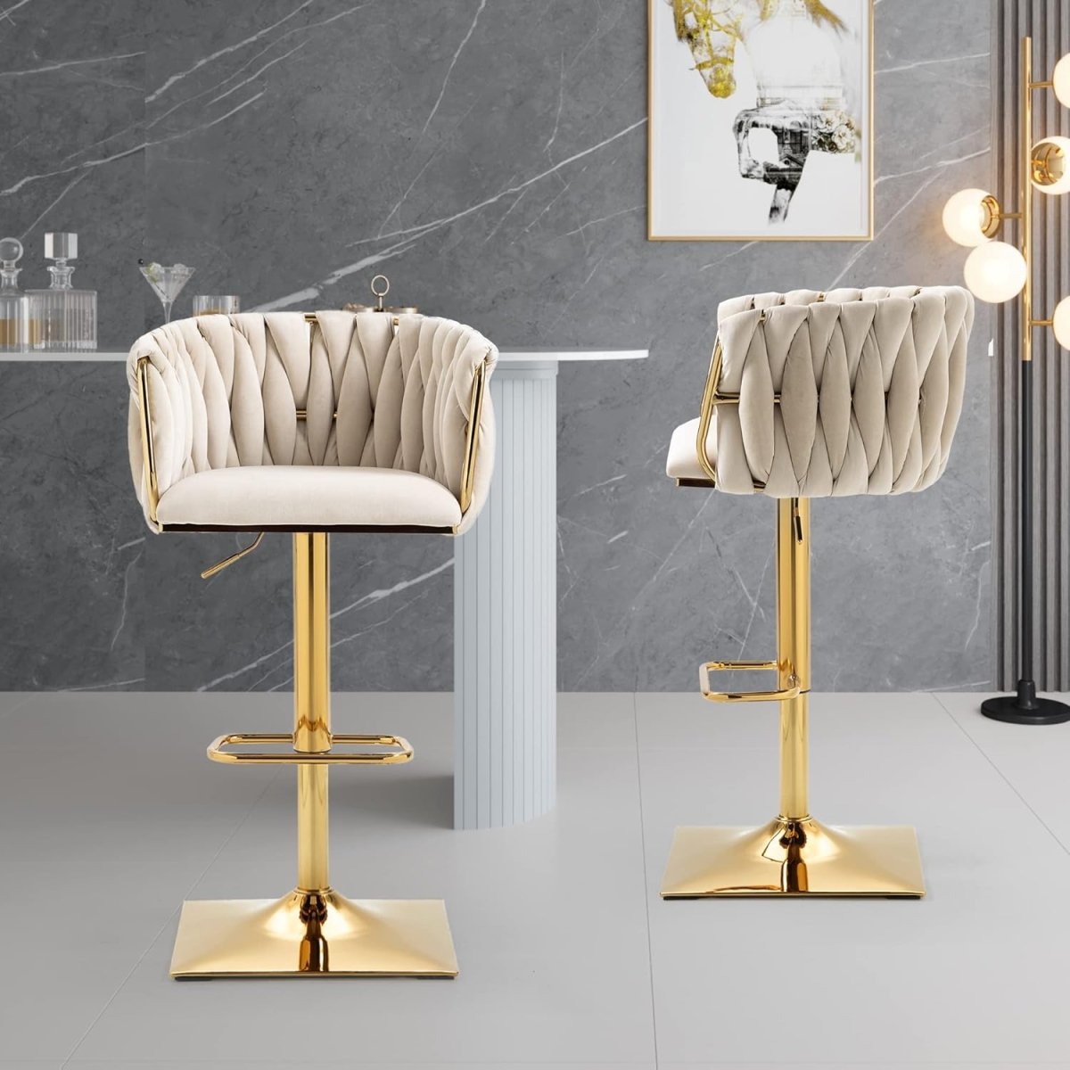 SERENITà Modern Velvet Breakfast Bar Stools Swivel Barstools Adjustable Counter Stools with Backrest
