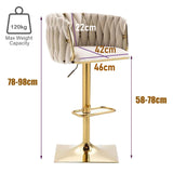 SERENITà Modern Velvet Breakfast Bar Stools Swivel Barstools Adjustable Counter Stools with Backrest Set of 2 iVORY - Extra Image
