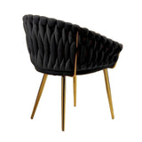 SERENITà Black Modern Velvet Dining Chairs, Upholstered Living Room Chair with Woven Back and Golden Metal Legs, Mid-Century Accent Set of 2(BLACK) - Side View